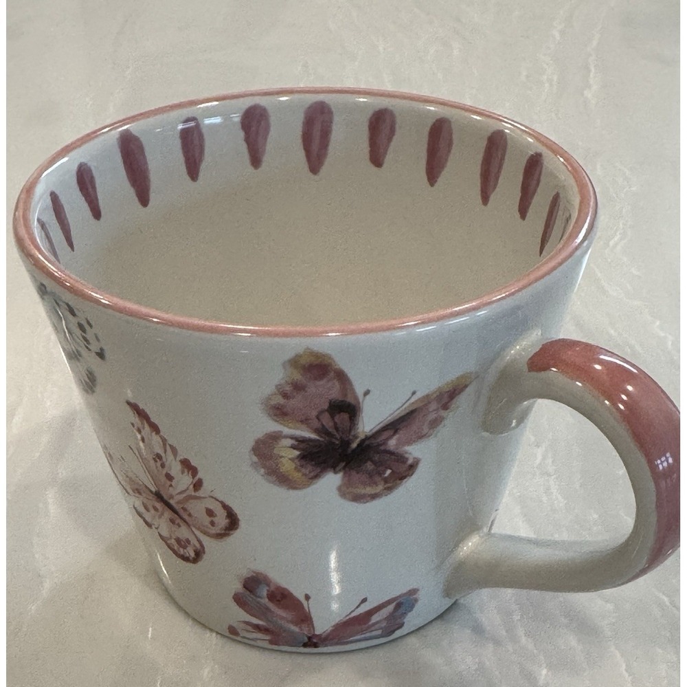 MacKenzie Childs Butterfly Hill Mug Floral Butterfly 8oz New in Box - Picture 2 of 9